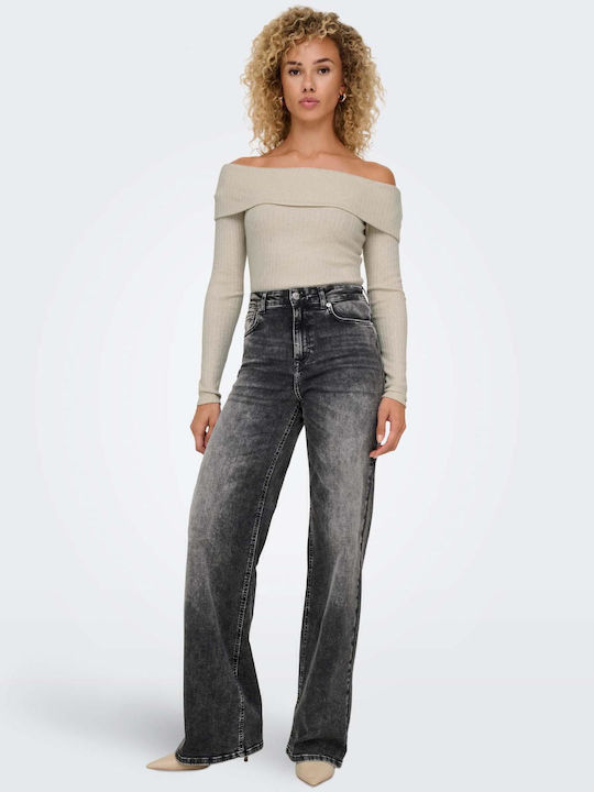 Γυναικεία Μπλούζα Off-Shoulder Μακρυμάνικη Μπεζ