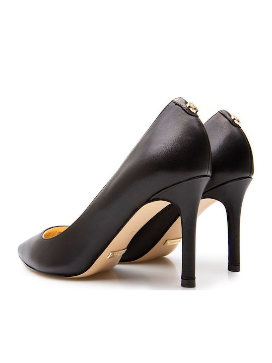 Leder Spitze Zehe Pumps mit Hochem Absatz Schwarz