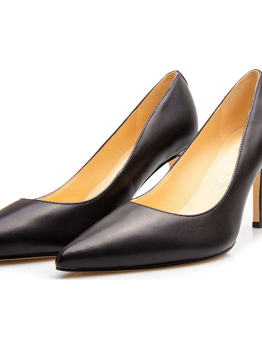 Leder Spitze Zehe Pumps mit Hochem Absatz Schwarz