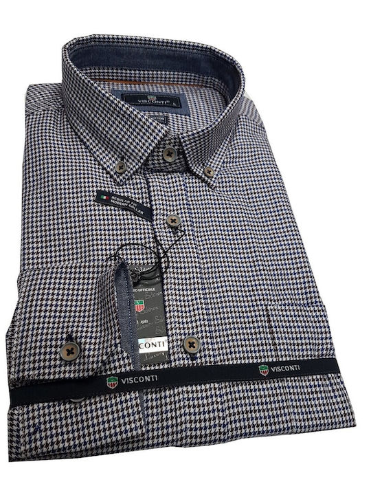 Long Sleeve Cotton Shirt in Regular Fit White, Brown, Blue