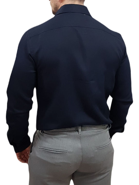 Μακρυμάνικo Πουκάμισο σε Κανονική Γραμμή Navy, Blue