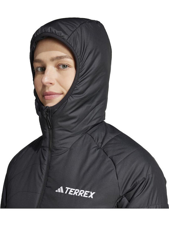 Insulated Women's for Hiking Short Lifestyle Jacket for Winter with Hood Black
