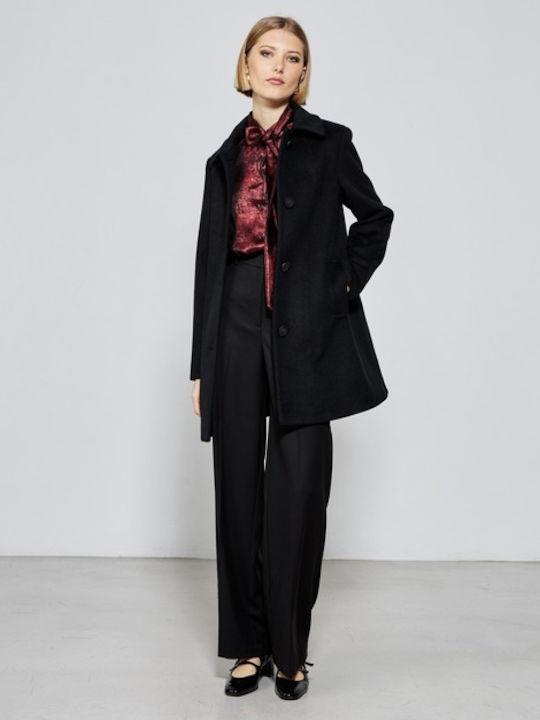 Passager Coat with Collar Buttons Black