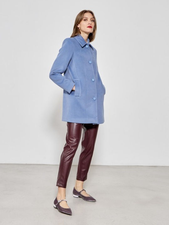 Passager Coat with Collar and Buttons in Sky Blue