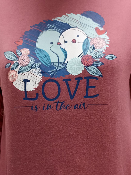 Apple Γυναικεία Πυτζάμα Love Birds Βαμβάκι Normal Fit Μώβ