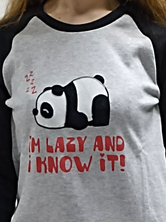 Apple Γυναικεία Πυτζάμα Panda Βαμβάκι Normal Fit Γκρί