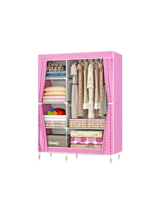 Fabric Wardrobe with Zipper and Shelves in Pink Color 175x45x105cm 521643_pi