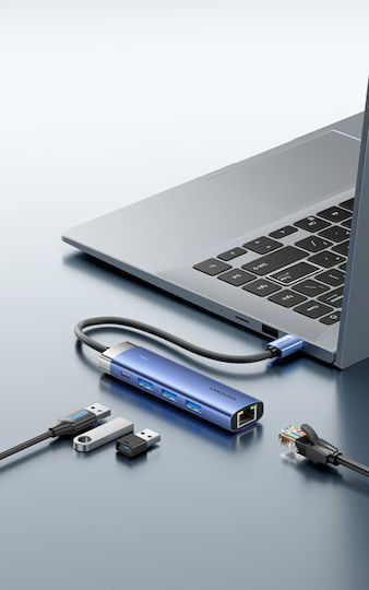 Vention Hub 5 Θυρών USB 3.0 με σύνδεση USB-C / Ethernet Μπλε