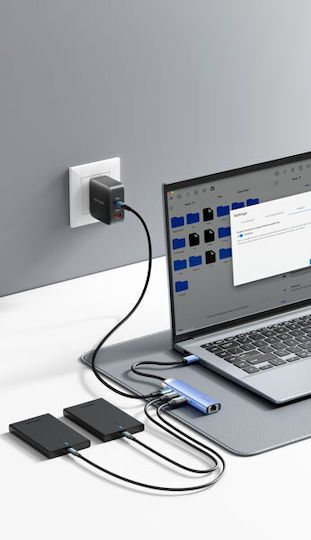 Vention Hub 5 Θυρών USB 3.0 με σύνδεση USB-C / Ethernet Μπλε