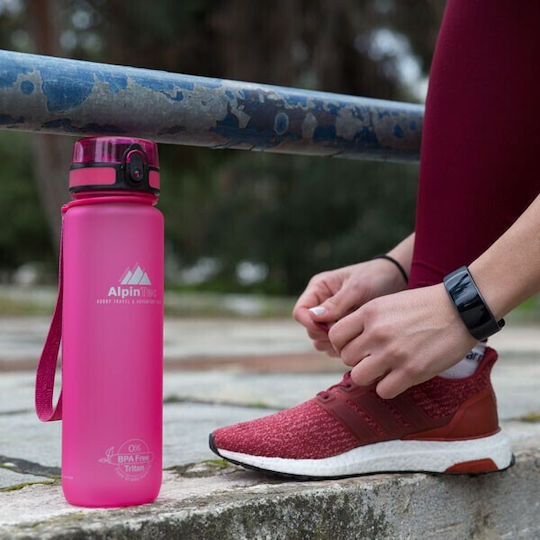 AlpinPro Kids Water Bottle Butterfly Plastic with Straw Non Spill Pink 400ml