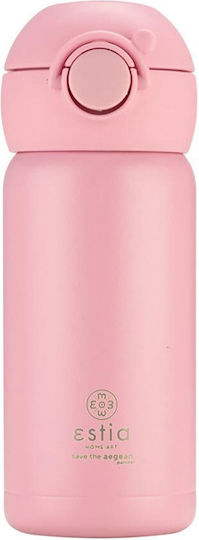 Estia Wonder Bottle Save the Aegean Kids Water Bottle Thermos Stainless Steel with Straw Non Spill Candy Pink 350ml