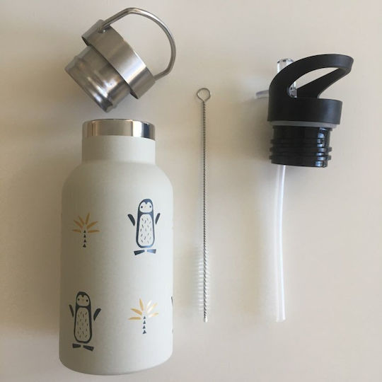 Fresk Kids Water Bottle Thermos Stainless Steel with Straw Swallow 350ml with Black Cap