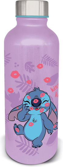 Stor Palms and Kisses Kids Water Bottle Made of Aluminium Stitch with Straw Multicolour 755ml