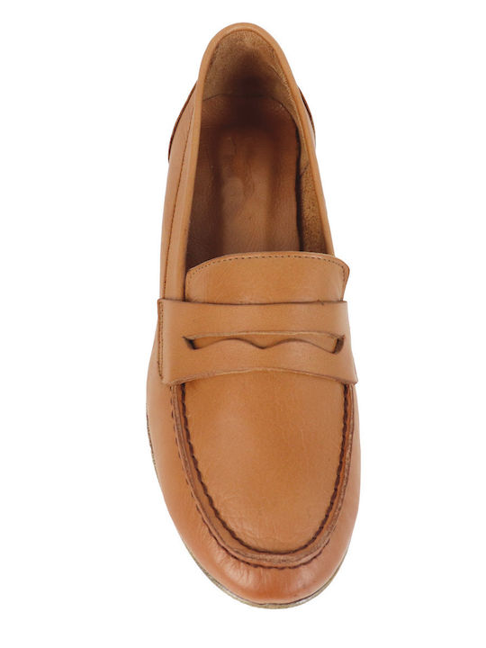 Leather Women's Loafers in Tabac Brown Color