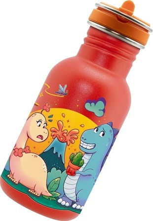 Laken Kinderflasche Thermos Dinosaurier Rostfreier Stahl mit Strohhalm Rot 500ml