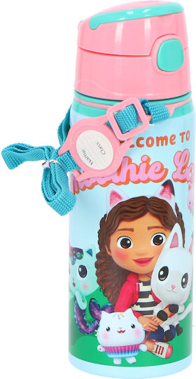 Kids Licensing Kids Water Bottle Aluminium with Straw Gabby's Dollhouse 600ml