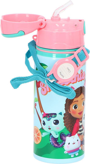 Kids Licensing Kids Water Bottle Aluminium with Straw Gabby's Dollhouse 600ml