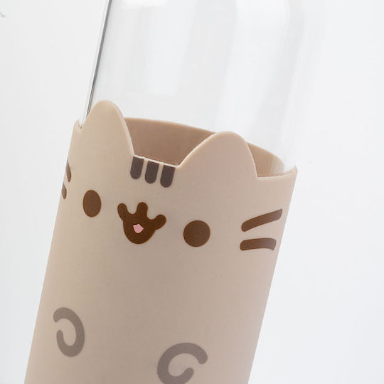 Pusheen Glass Kids Water Bottle Set with Screw-on Cap Non Spill Beige 500ml