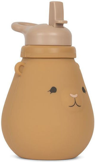 Konges Slojd Teddy Παιδικό Παγούρι Σιλικόνης με Καλαμάκι Almond