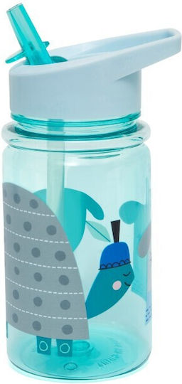 Petit Monkey Peanut Kids Water Bottle Plastic with Straw Turquoise 380ml