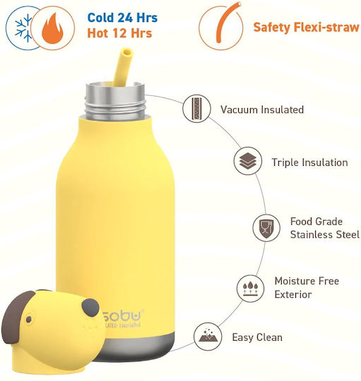 Asobu Kids Water Bottle Thermos Stainless Steel with Straw Dog 460ml