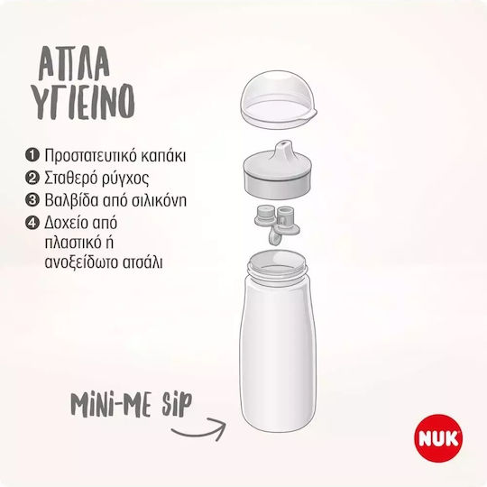 Nuk Minime Sip Неръждаема Стомана Детска Бутилка За Вода С Изскачаща Капачка Non Spill Лилава 300ml