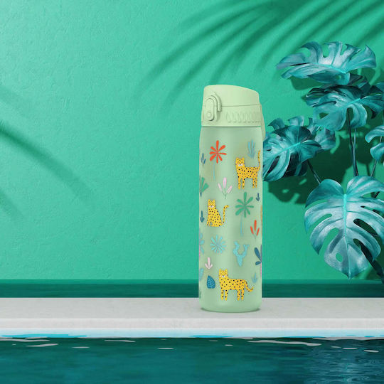 Ion8 Slim Plastic Kids Water Bottle Butterflies with Straw Non Spill Green 500ml