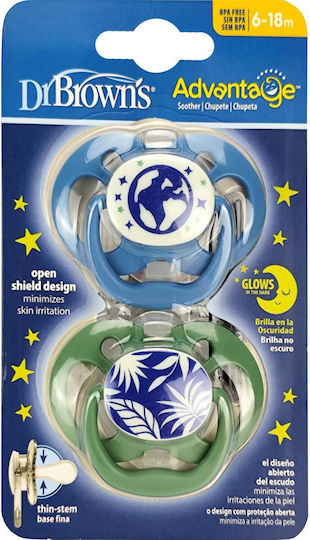 Dr. Brown's Advantage Pacifiers Silicone Night with Case Blue / Khaki for 6-18 months 2pcs
