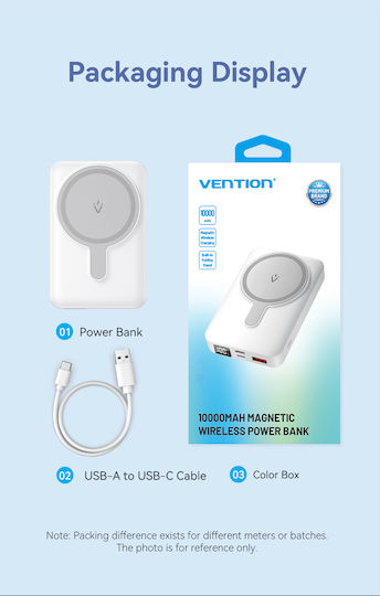 Vention FHTW0 MagSafe Power Bank 10000mAh 22.5W με Θύρα USB-A και Θύρα USB-C Power Delivery Λευκό