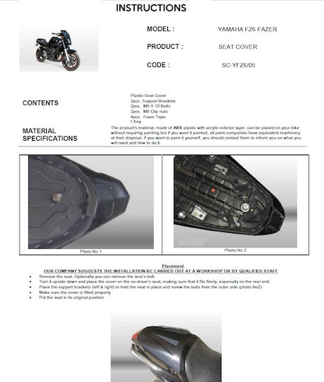 Moto Discovery Motorcycle Monoseat for Yamaha FZ6 Fazer Black 1pcs