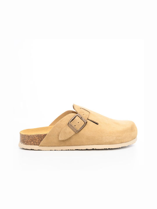 Plakton Women's Leather Anatomic Clogs Beige