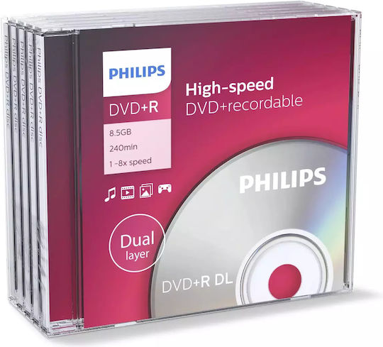 Philips Εγγράψιμα DVD+R 8x Dual Layer 8.5GB 5τμχ