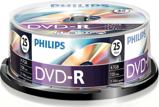 Philips 16Χ Recordable DVD-R 16x 4.7GB Cake Box 25pcs