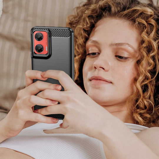 Spacecase Carbon Umschlag Rückseite Silikon Schwarz (Moto G35)
