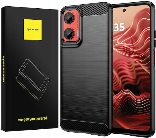 Spacecase Carbon Umschlag Rückseite Silikon Schwarz (Moto G35)