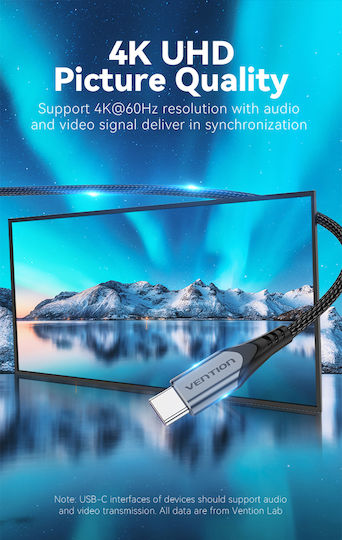 Vention Cablu USB 3.1 USB-C Masculin - USB-C 100W PD Gri 0.5m TAHHD