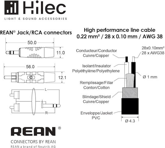 Hilec 3.5mm Male To 2x RCA Male Black 3m Audio Cable CLPROmJs2RCA/3