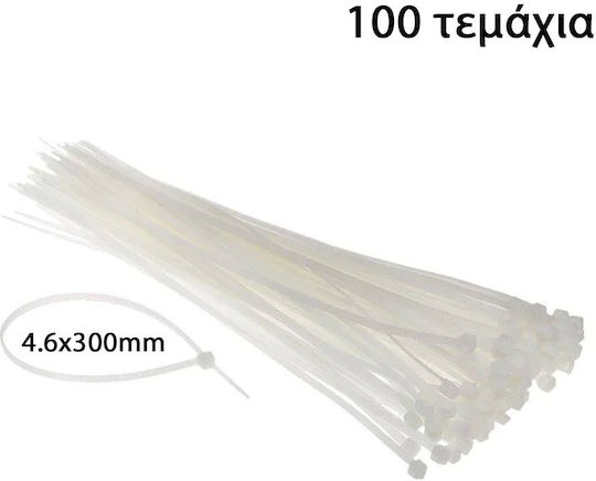 Δεματικά Καλωδίων Πλαστικά 300mmx4.6mm σε Λευκό χρώμα (100τμχ) (HW-0329)