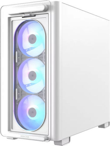 Asus A23 Plus Геймърско бюро Midi Tower Компютърна кутия със страничен прозорец и RGB осветление Бял