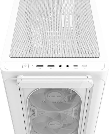 Asus A23 Plus Геймърско бюро Midi Tower Компютърна кутия със страничен прозорец и RGB осветление Бял