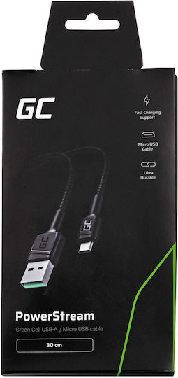 Green Cell PowerStream Braided USB 2.0 to micro USB Cable Μαύρο 0.30m