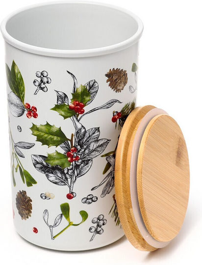Bamboo Lid Storage Jar Christmas Winter Botanical