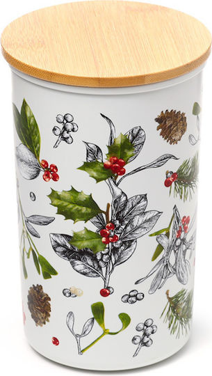 Bamboo Lid Storage Jar Christmas Winter Botanical