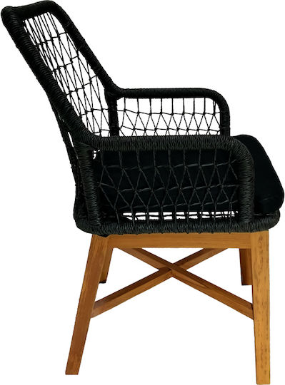 Fotoliu de exterior Lemn Elaiza Natural-black Shade cu pernă 58x60x90cm