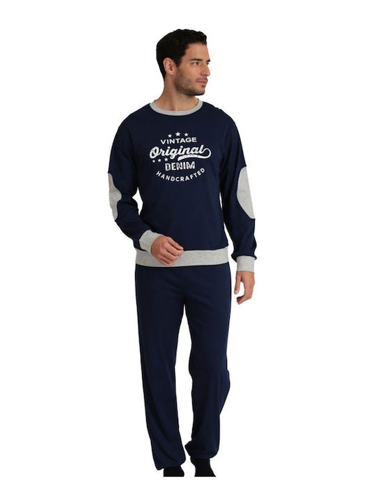 Lydia Creations Men's Winter Cotton Pajamas Set Navy