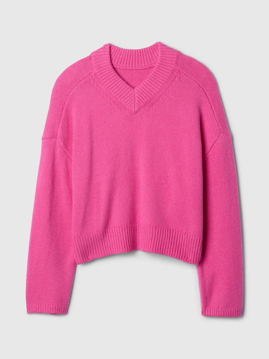 GAP Women's Long Sleeve Sweater Cotton with V Neckline Phlox Pink