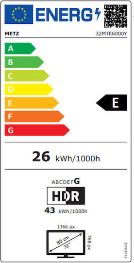 Metz Smart Τηλεόραση 32" HD Ready LED 32MTE6000Y HDR (2024)