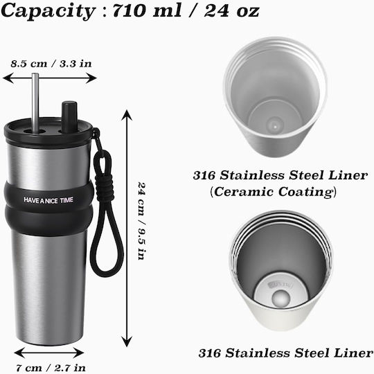 Techsuit Ποτήρι Θερμός Ανοξείδωτο 710ml Γκρι