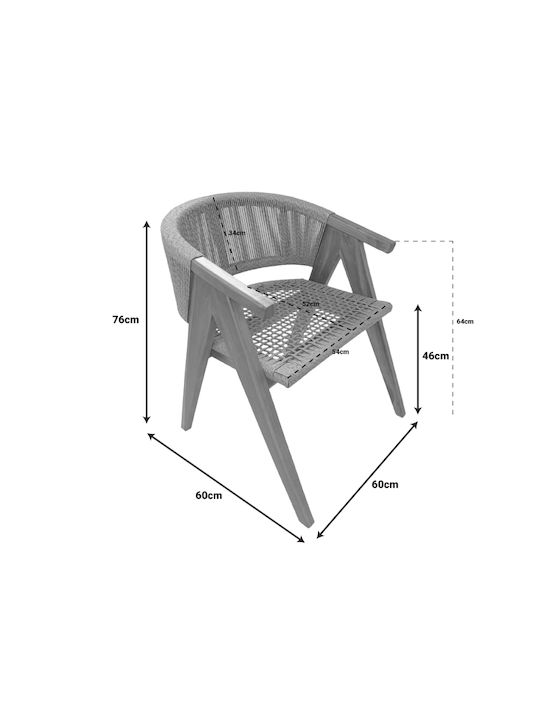 Outdoor Armchair Wooden Wolly Natural Shade 60x60x76cm