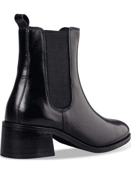 Leather Women's Chelsea Boots with Medium Heel Black